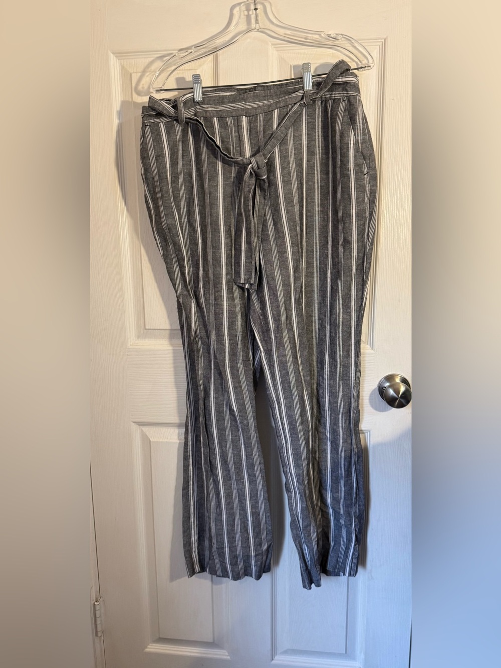 Liz Claiborne Striped Button Tie-Waist Wide-Leg Pants - Bluish Gray & White 12